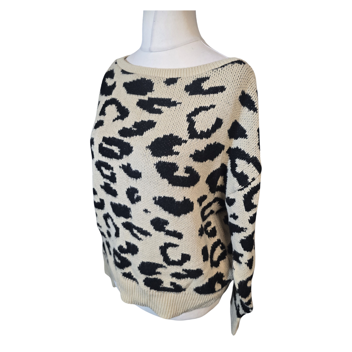 Friends Like These Beige & Black Animal Print Jumper – Oversized Fit – Size 12