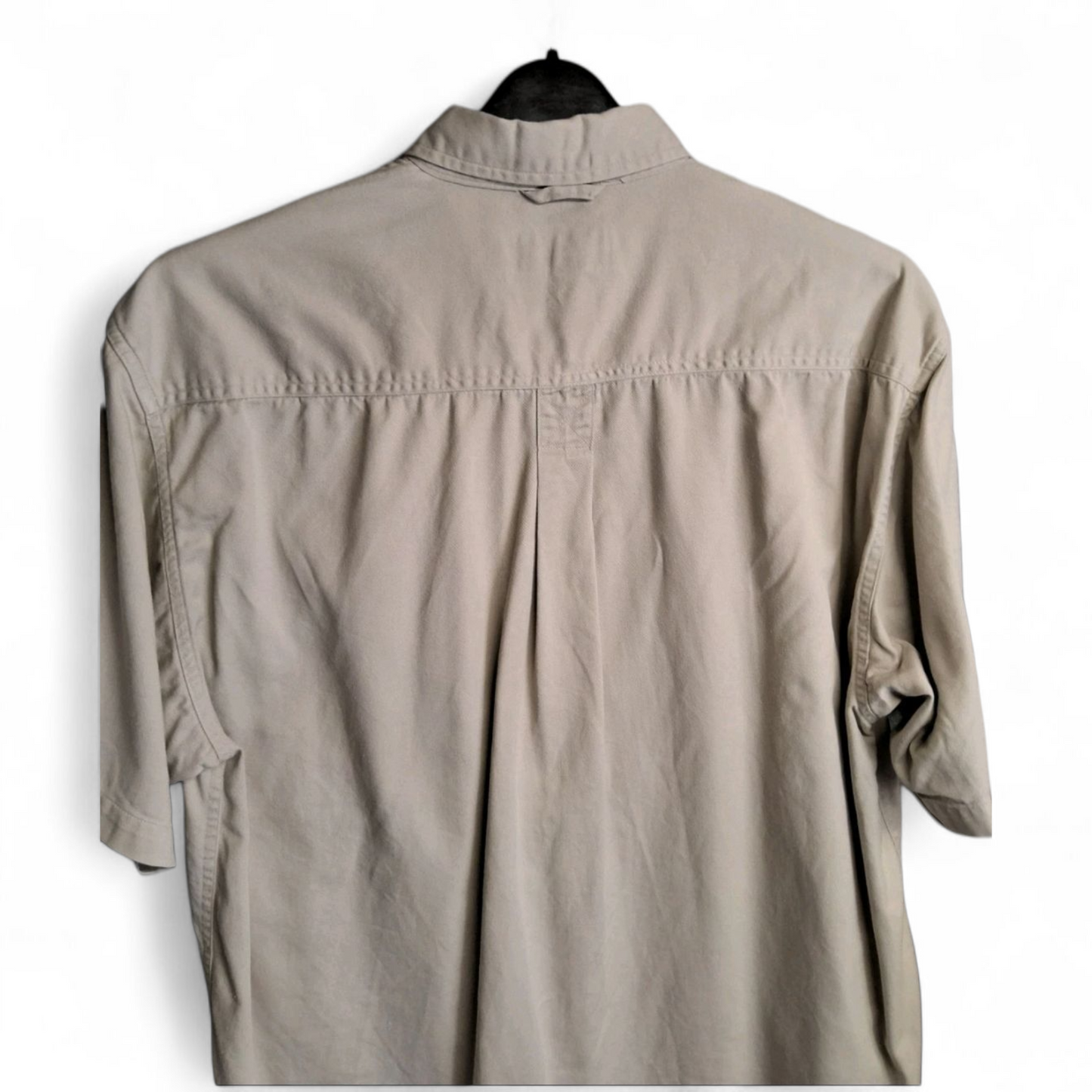 Men's Vintage 90s Timberland beige 100% cotton short sleeved shirt Large