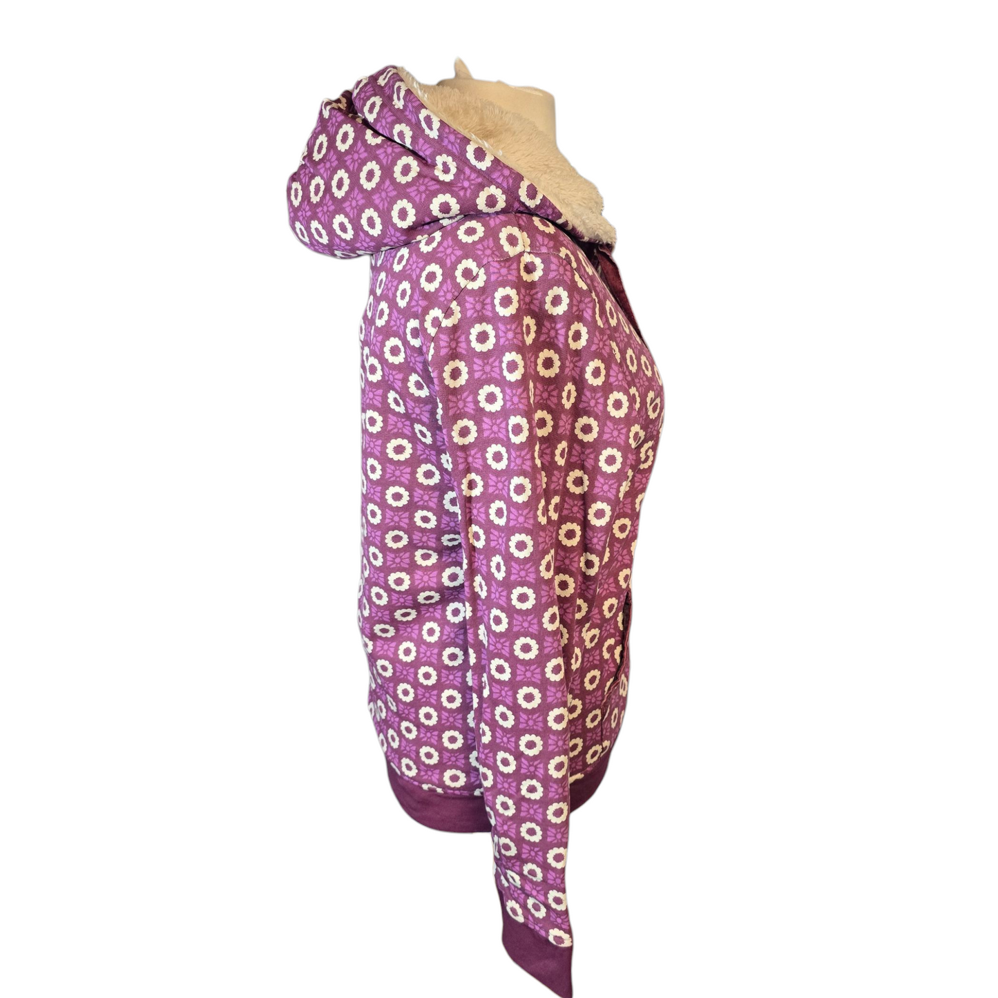 Country Rose Purple & Cream Floral Fleece-Lined Hoodie – Size Small (UK size 10/12)