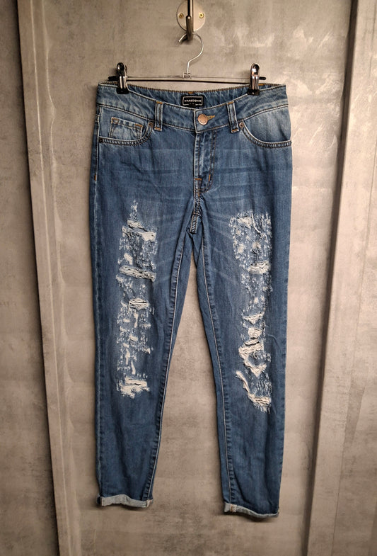 Warehouse Distressed Skinny Jeans – Size 6 Mid-Rise Blue Denim
