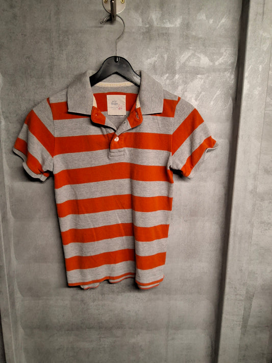 Mini Boden Boys' Orange & Grey Striped Polo T-Shirt – 100% Cotton – Age 6-7