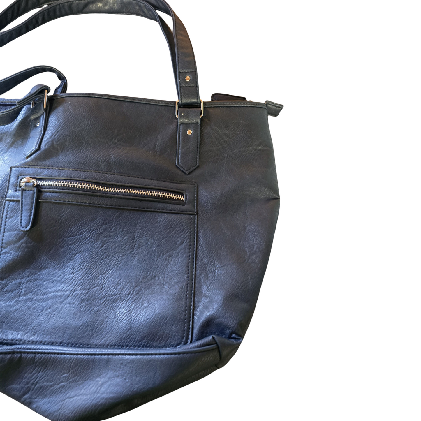 Navy Blue Faux Leather Shoulder Bag | Medium Size | Zip Closure | Everyday Tote | Isle
