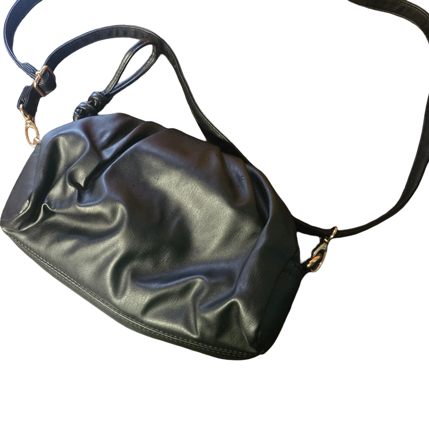 Matalan Black Pleated Shoulder Bag – Adjustable Strap, Zip & Popper Closure, 24x18cm