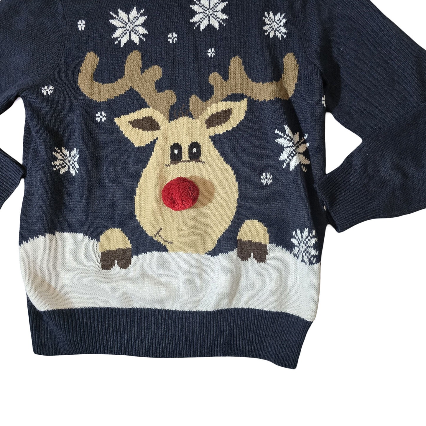 George Men’s Navy Reindeer Christmas Jumper – Size L – Festive Knit