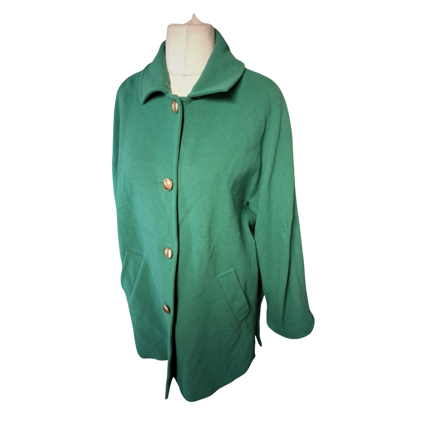 Viyella Green Wool Blend Peacoat – Gold Button Detail – Size 12