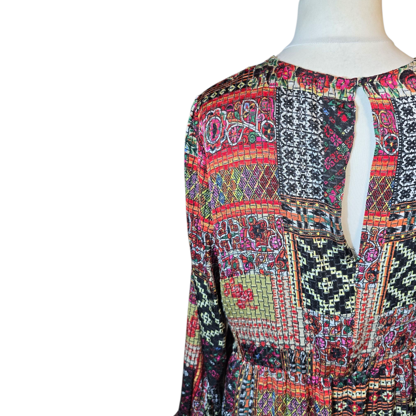 Zara Multicoloured Patchwork Velvet-Feel Midi Dress – Size L (UK size 12/14)