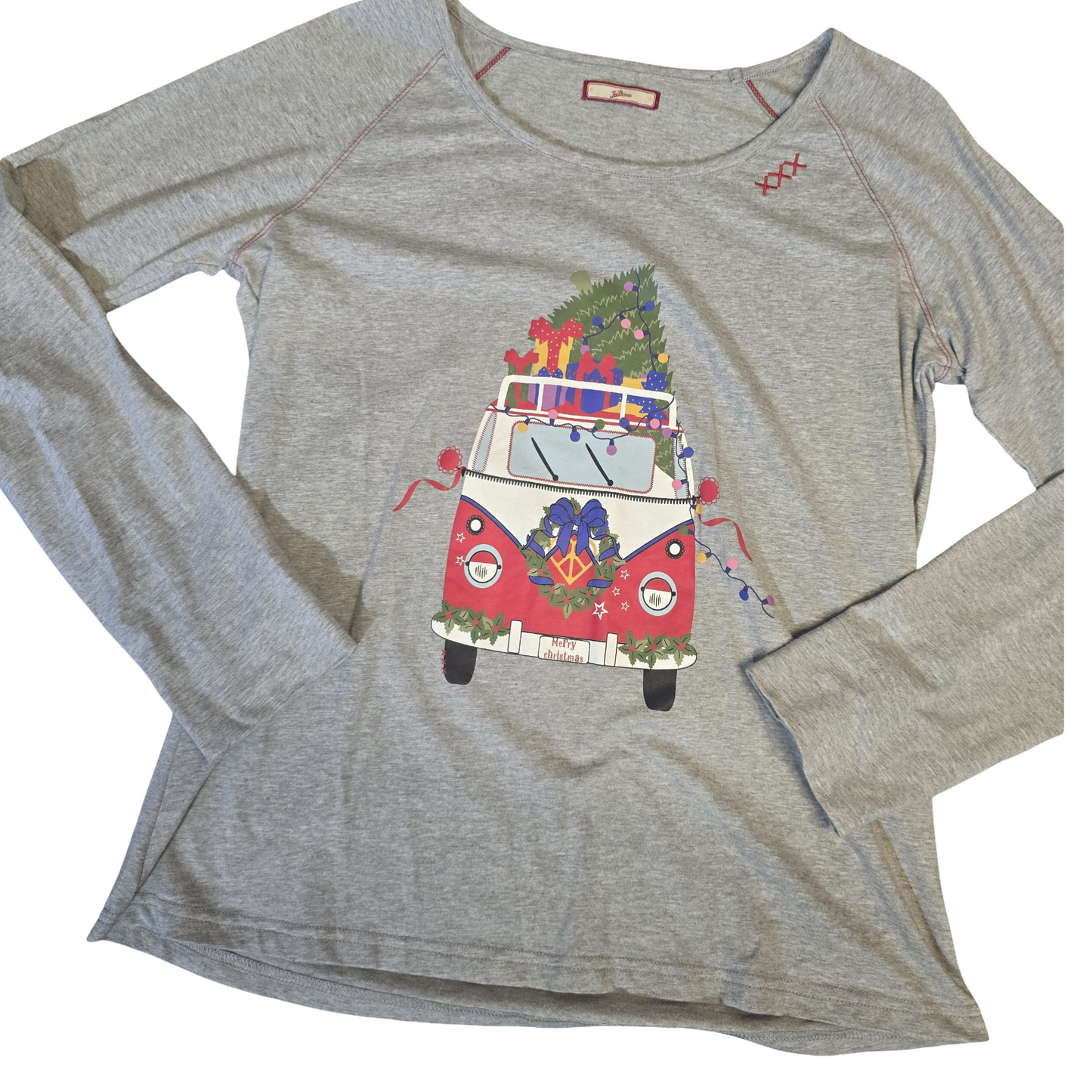 Joe Browns Grey Christmas Top – Size 12/14 – Long Sleeve Cotton Festive Camper Van