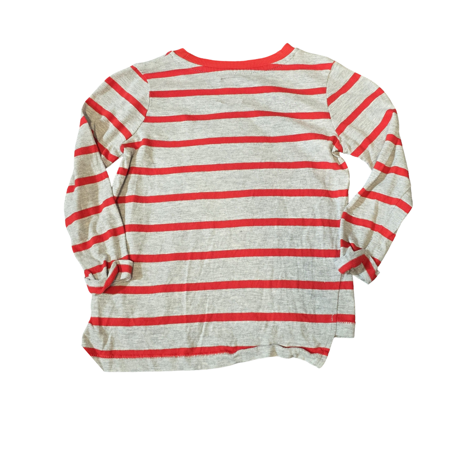 George Grey & Red Striped Xmas Top – Age 2–3 – Fluffy Tree Design