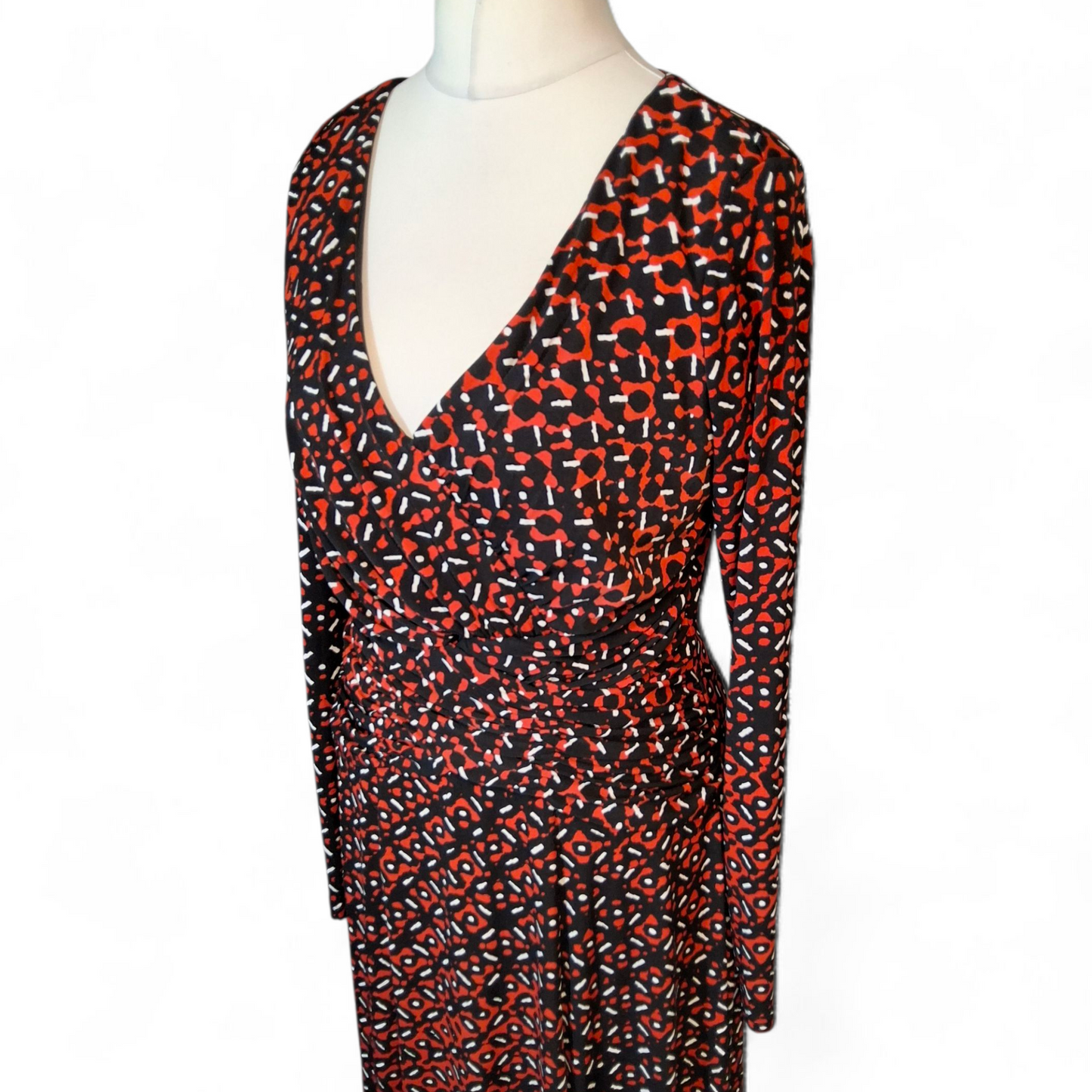 Long Tall Sally Black, Red & White Print Midi Dress – Size 14