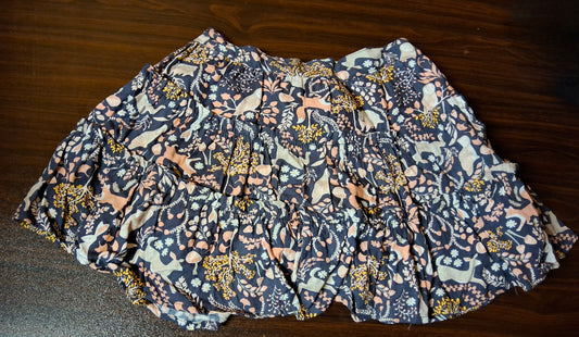 Shrinking Violet Navy Skirt – Girls 2–3 Years – 100% Cotton – Tiered Woodland Print
