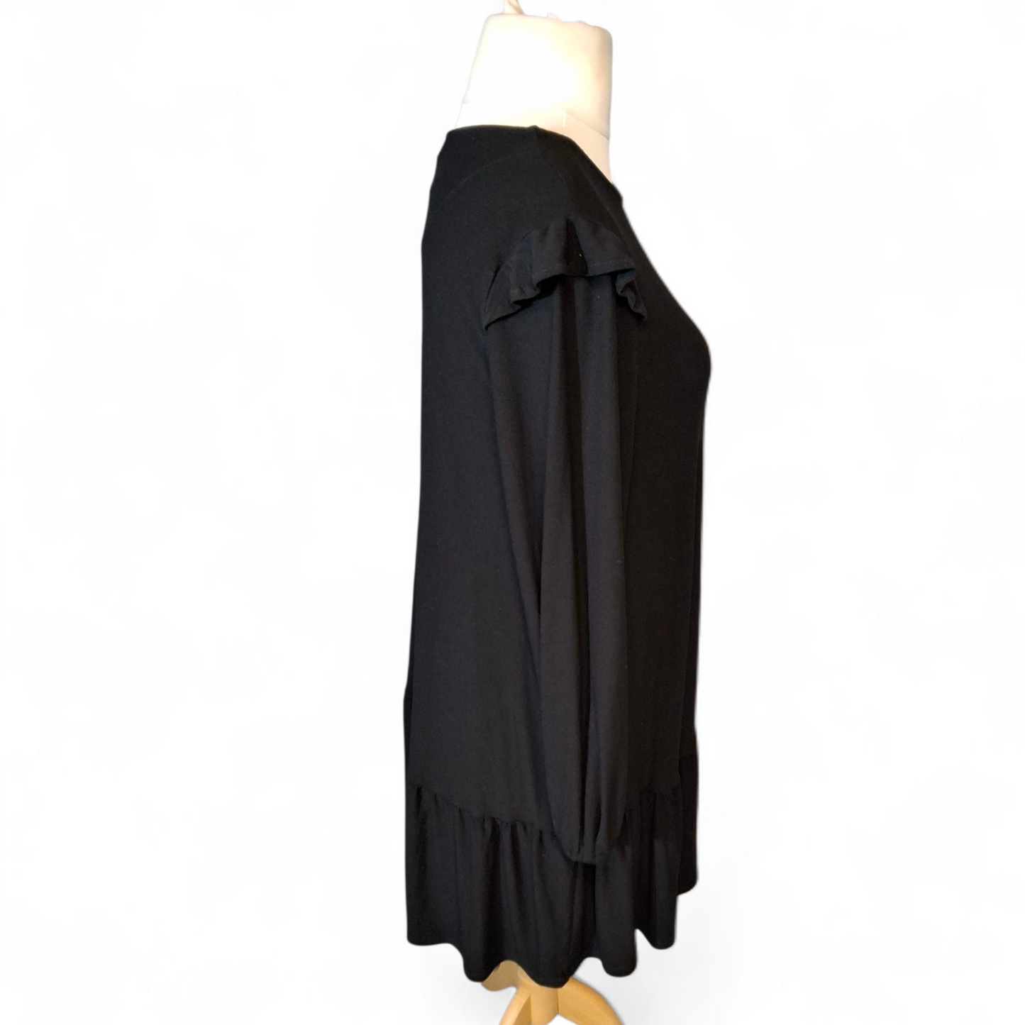 F&F Black Frill Hem Dress – Long Sleeve Casual Style – Size 14
