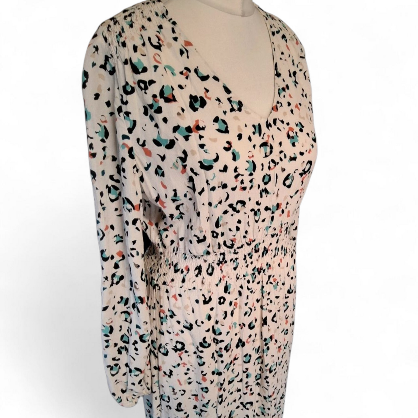 M&S White Multicoloured Animal Print Midi Dress – Size 12