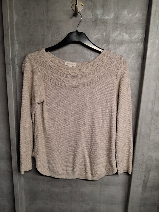 Monsoon Beige Relaxed Knit Jumper – Size Small (UK Size 8/10) – Soft & Cosy Everyday Layer ✨