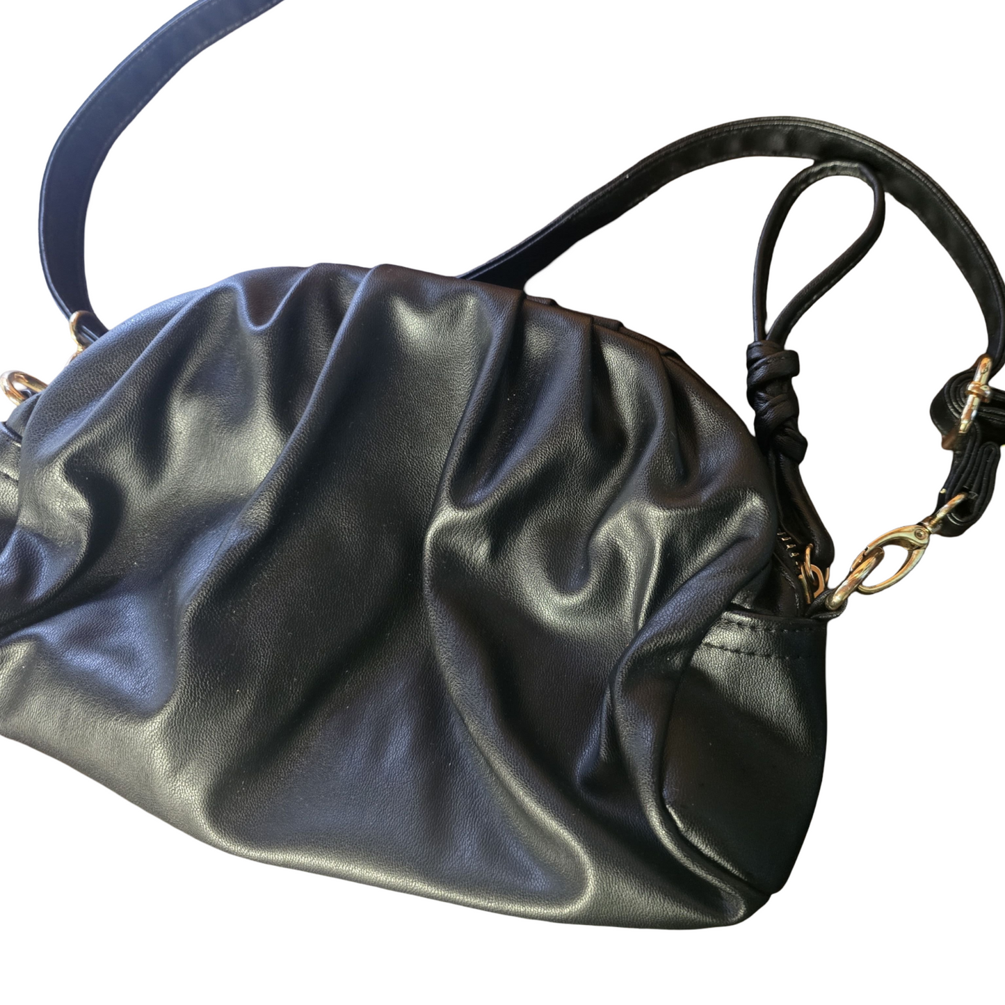 Matalan Black Pleated Shoulder Bag – Adjustable Strap, Zip & Popper Closure, 24x18cm