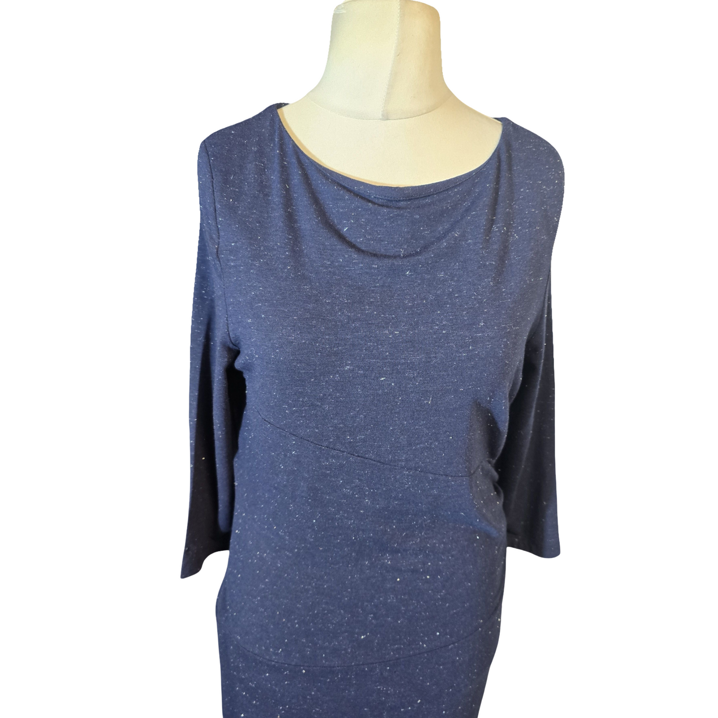 White Stuff Navy & Silver Glitter Midi Dress – UK 12
