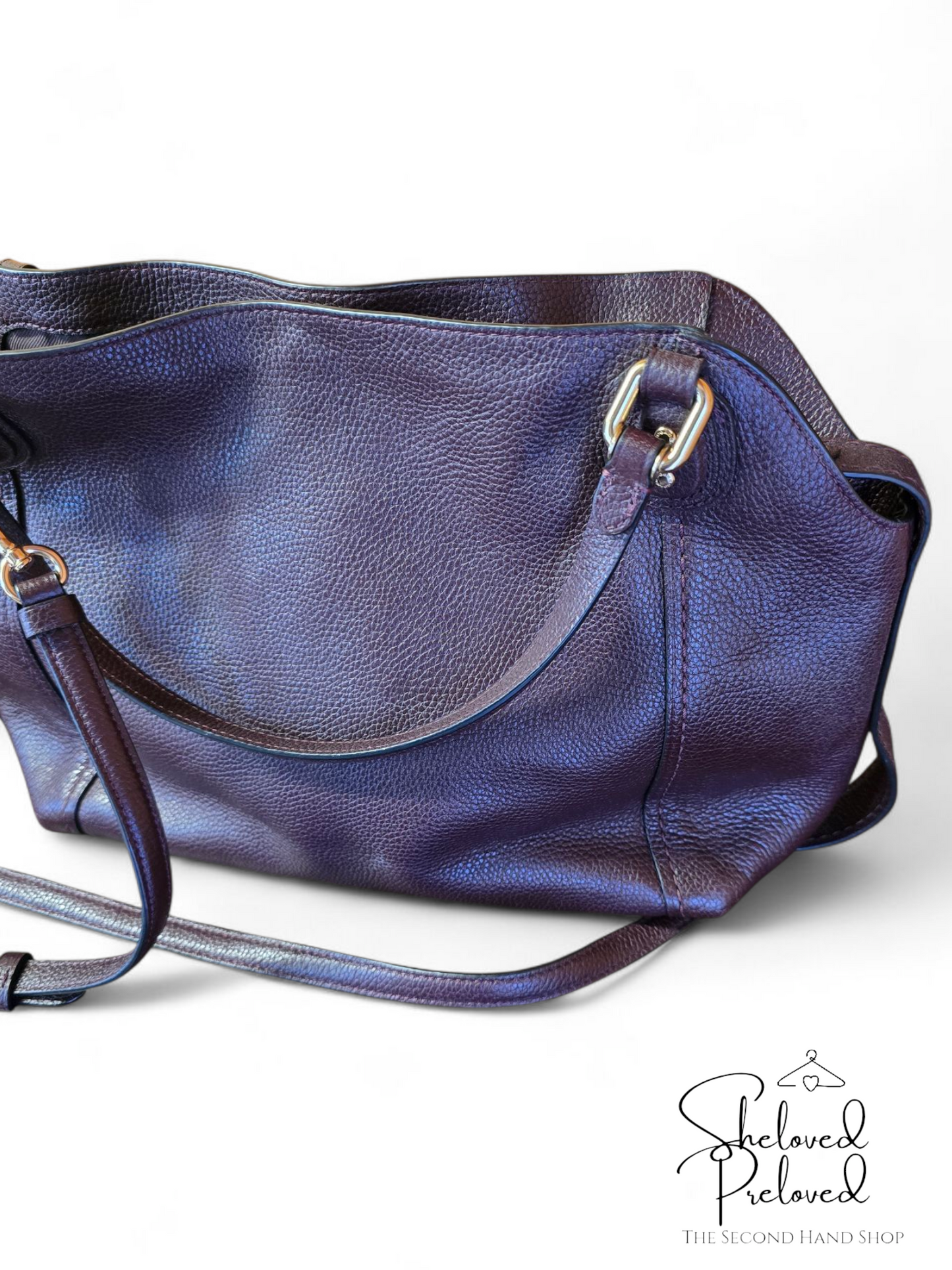 Coach Burgundy Brown Leather Handbag – Medium Size, Adjustable Strap, Creed Patch D1880-57124