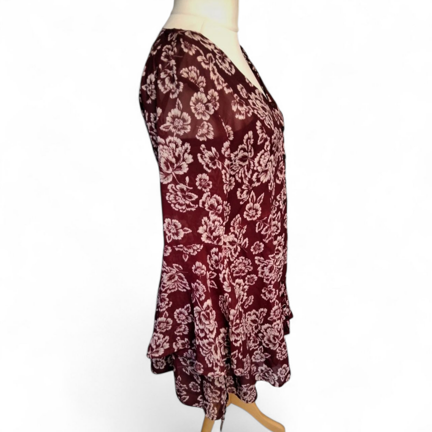 Brave Soul Burgundy & White Floral Dress – Size M (size 10/12)
