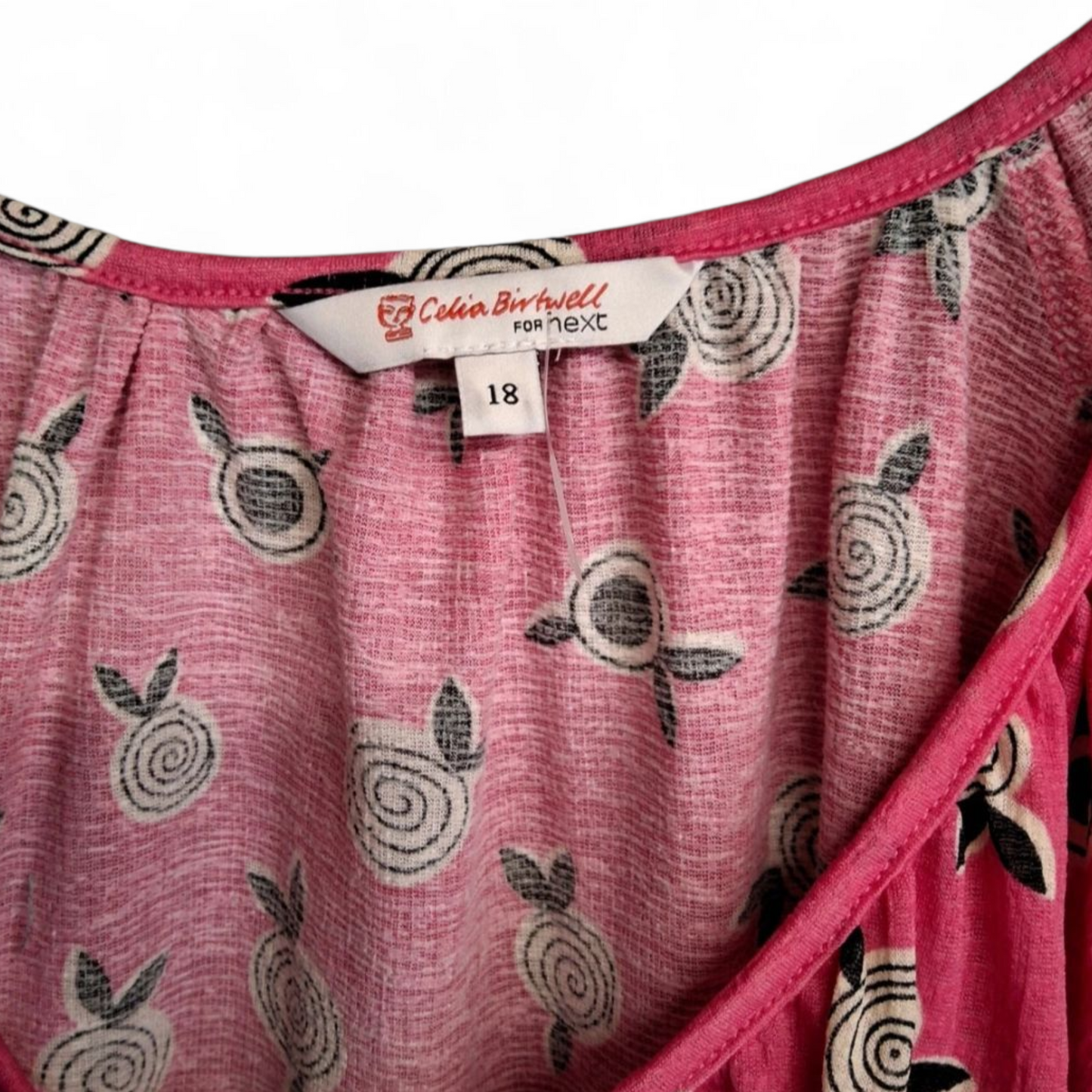 Celia Birtwell for Next Pink ¾ Sleeve Waist Tie Top – Size 18