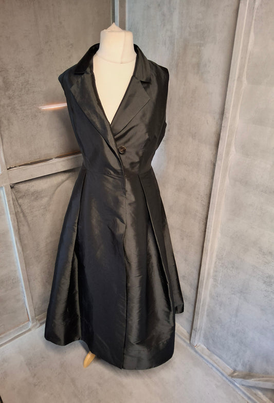 Karen Millen Black Satin Wrap Midi Dress – Size 10 – Sleek & Sophisticated