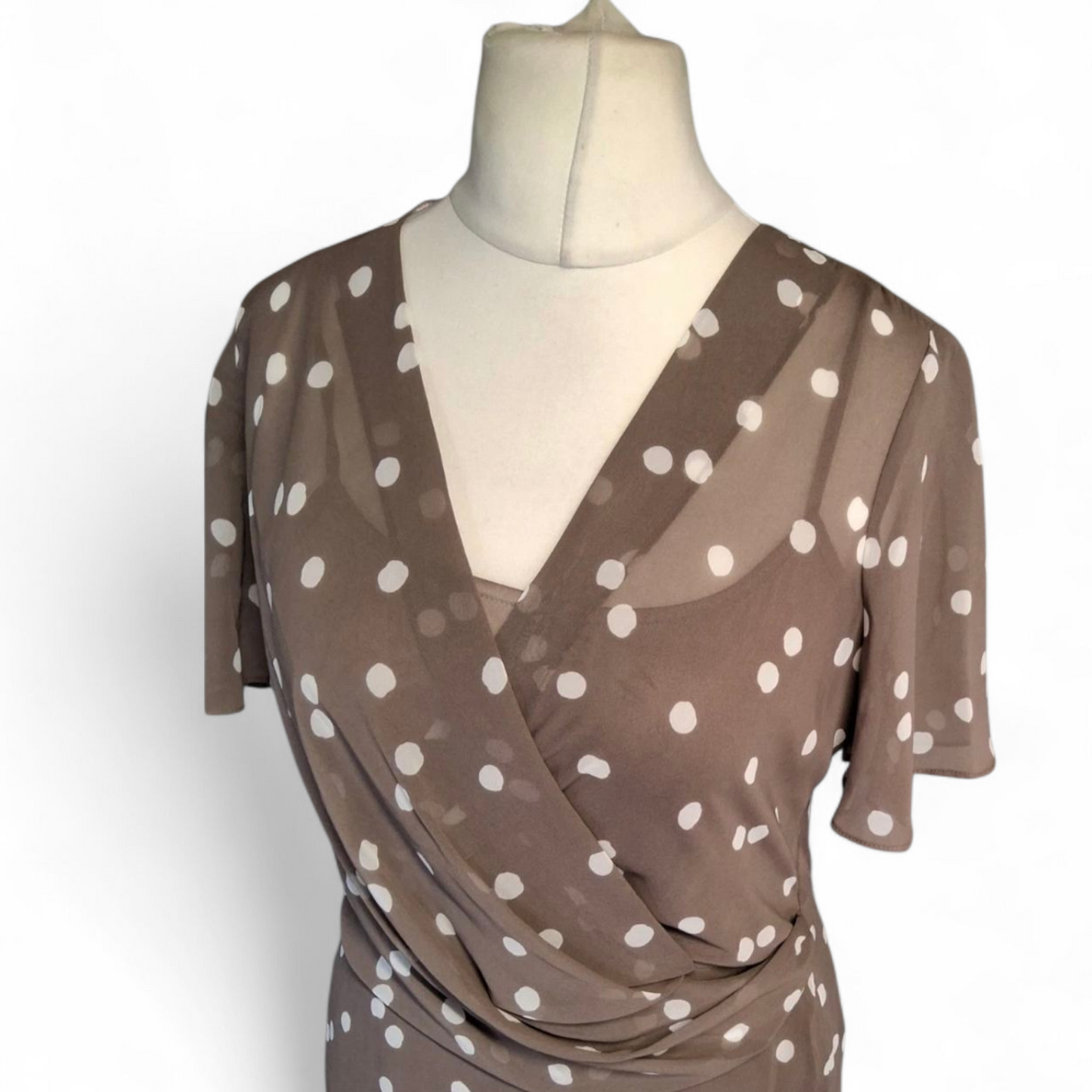 Jacques Vert Brown Polka Dot Sheer Layered Top – Size 8 – NWT RRP £69