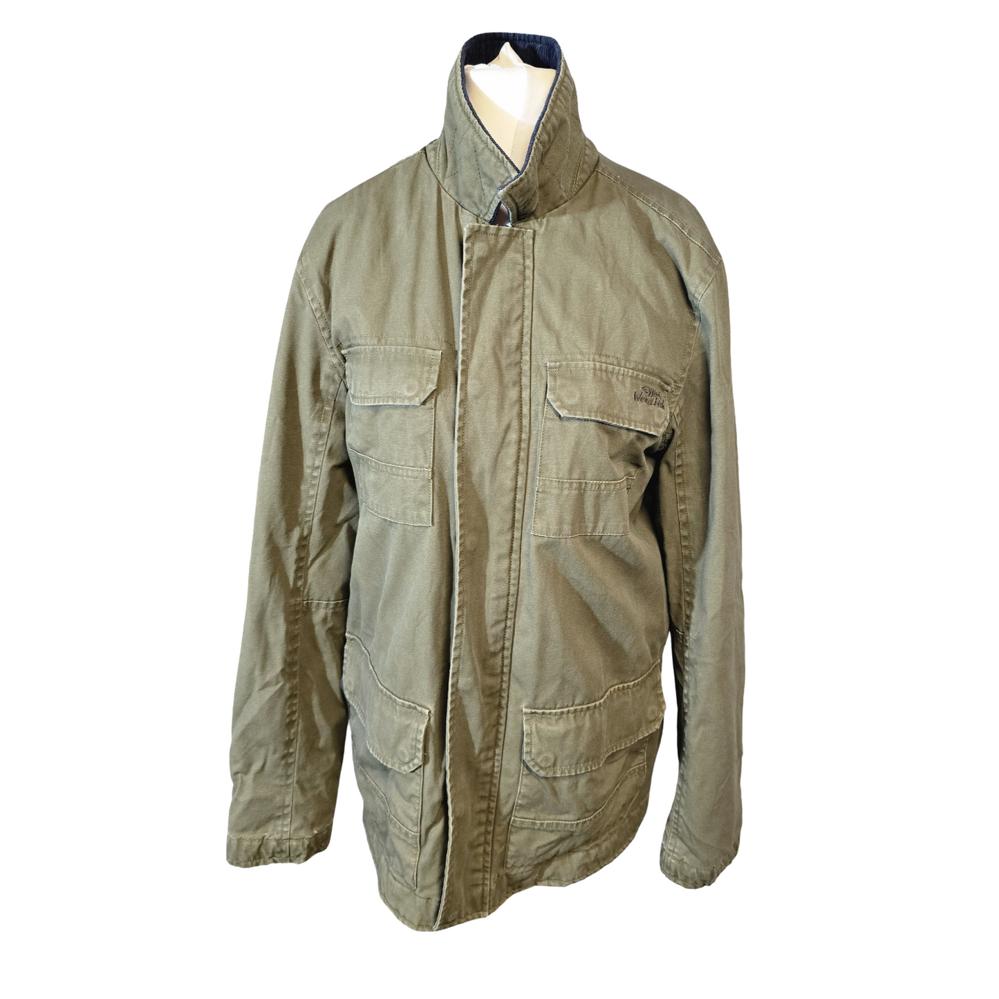 Weird Fish Khaki Green Utility Jacket – Cord Collar & Multiple Pockets – Men’s Size S