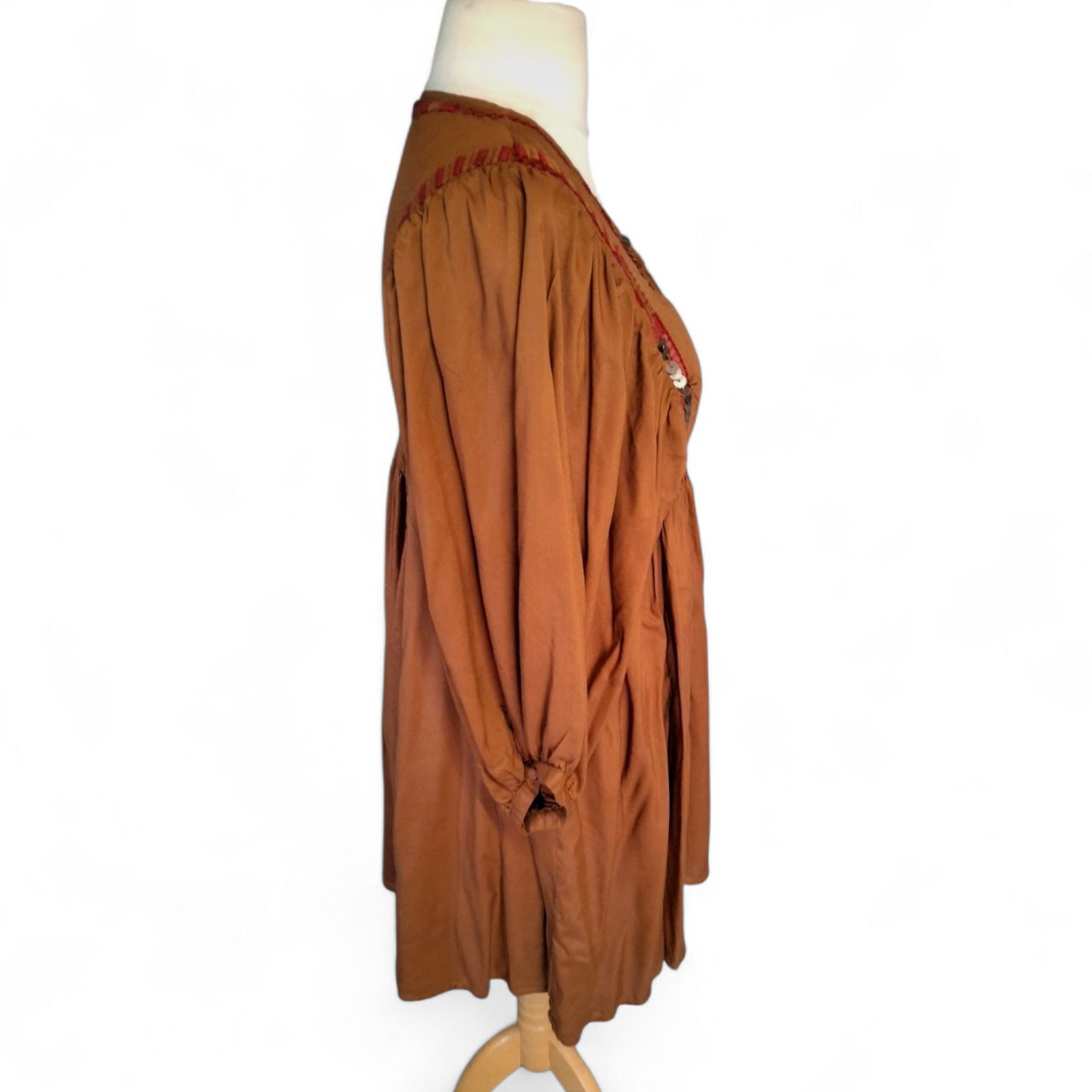 Monsoon Light Brown Embroidered Dress – Size 12 – 100% Viscose