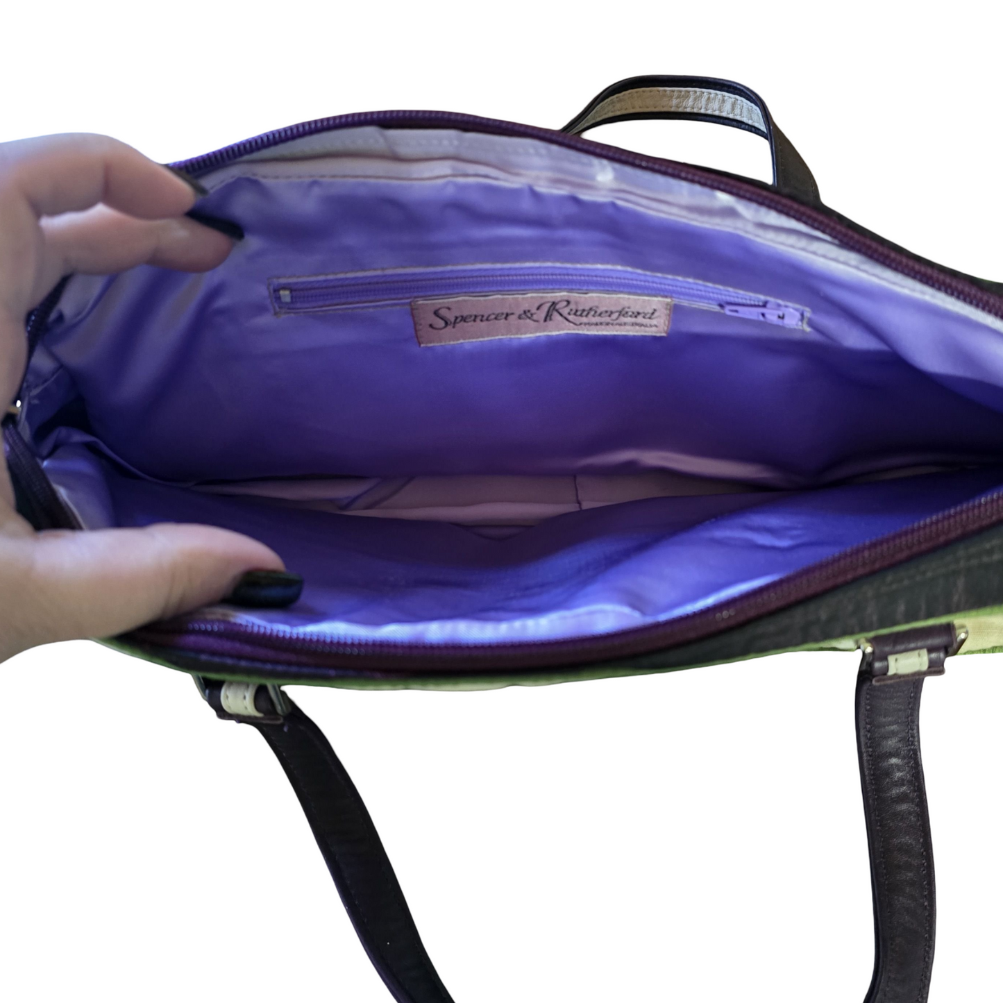 Spencer & Rutherford Purple & Gold Geometric Floral Handbag – Medium