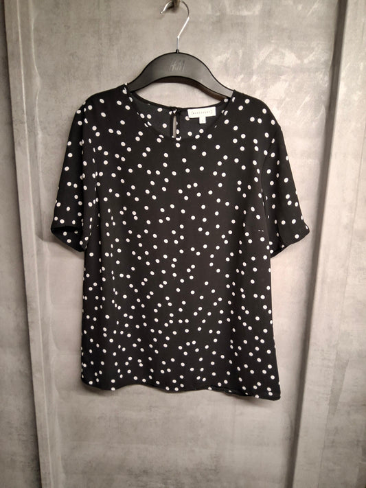 Warehouse Black & White Polka Dot Top – Size 8 – 100% Polyester