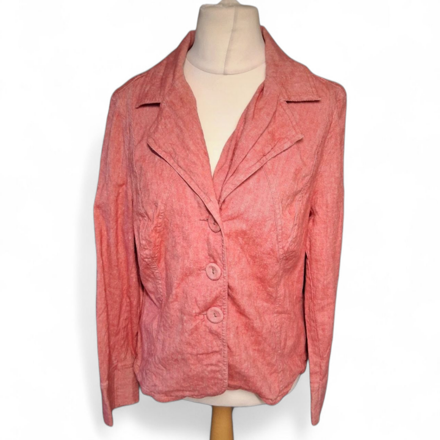 Per Una Red Linen Cotton Blazer UK 16 | Lightweight Tailored Jacket Smart Casual Spring Layer