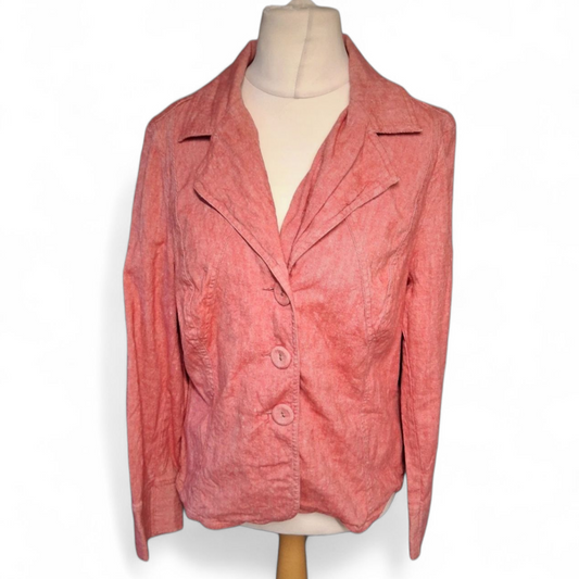 Per Una Red Linen Cotton Blazer UK 16 | Lightweight Tailored Jacket Smart Casual Spring Layer
