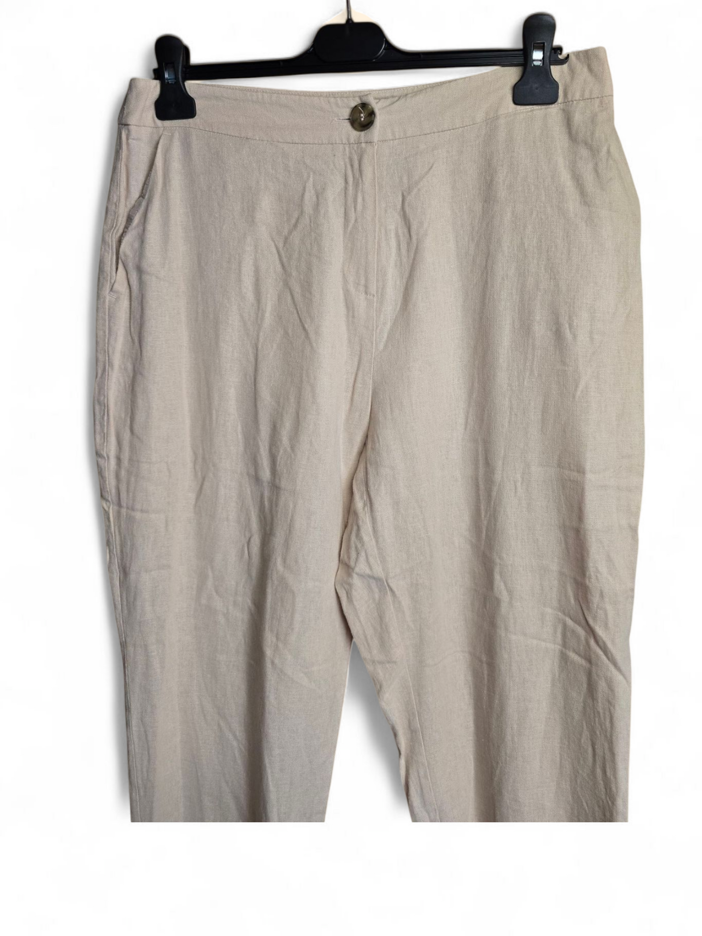 Very Cream Linen Blend Slim Trousers | Size 12 UK | High Waist, Button Close, Pockets