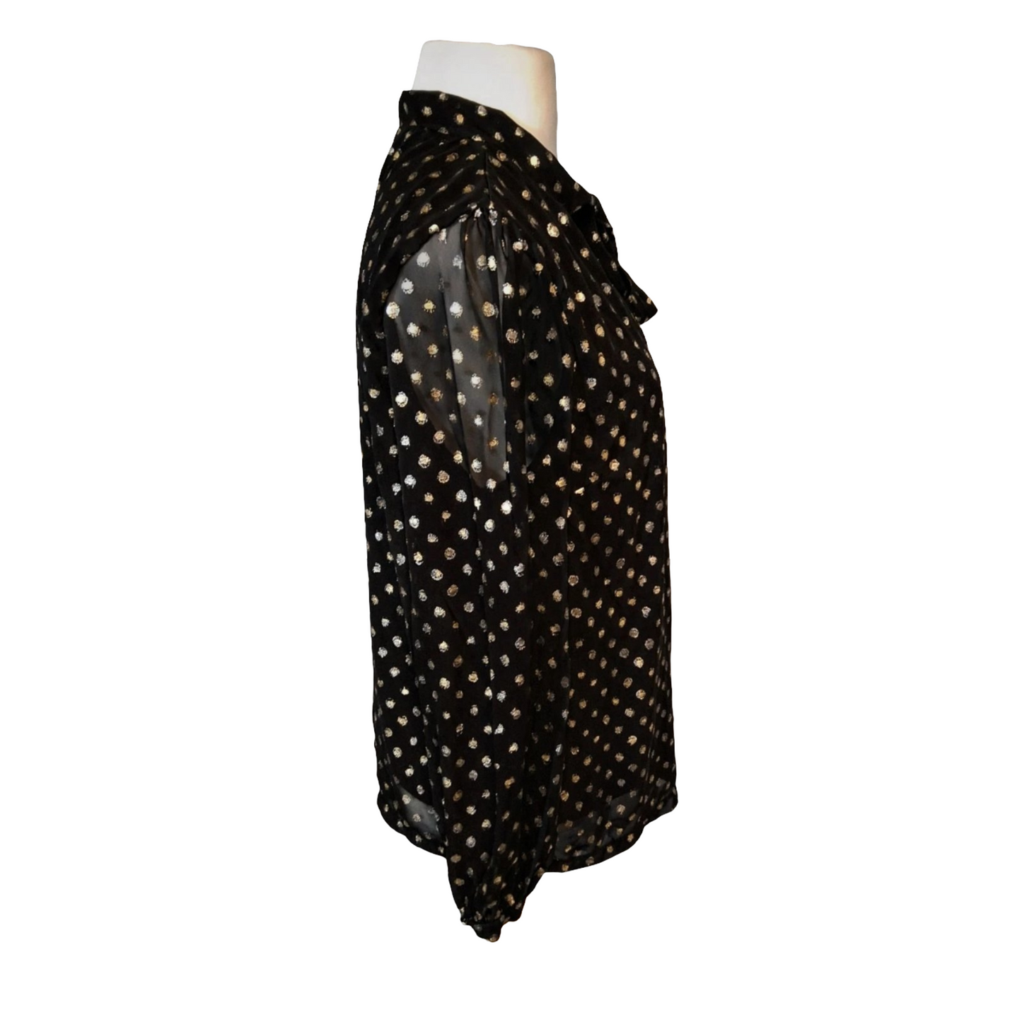 F&F Black & Gold Polka Dot Blouse with Neck Tie – Size 14