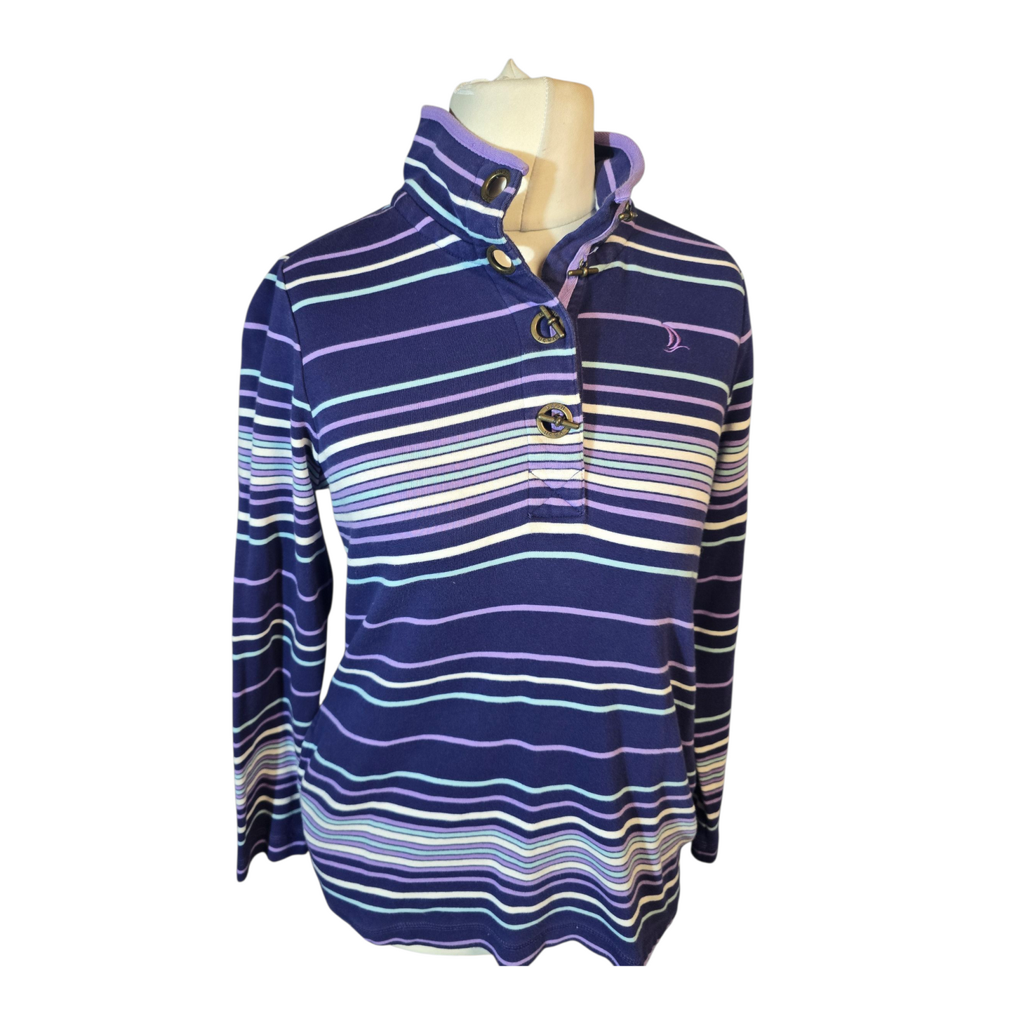 Dash Purple, Blue & White Striped High Neck Top – Size 14