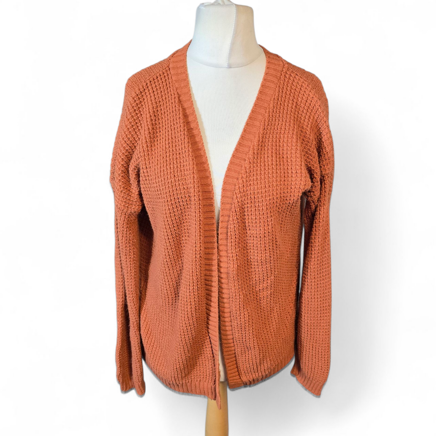 Boohoo Burnt Orange Knitted Open Cardigan – Size M/L (10/12)
