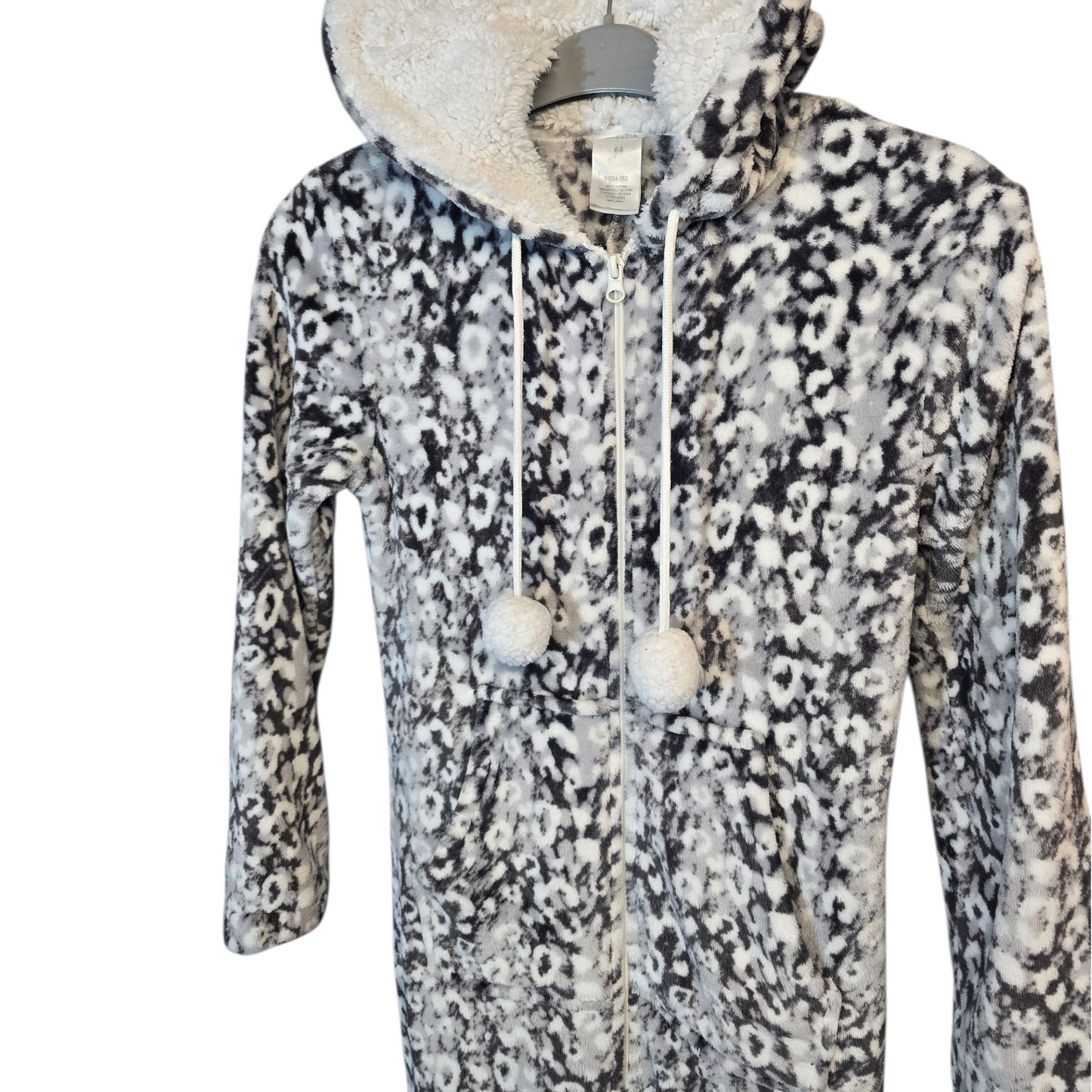 Peacocks Grey/Black Cosy Fleece Onesie – Size 6/8