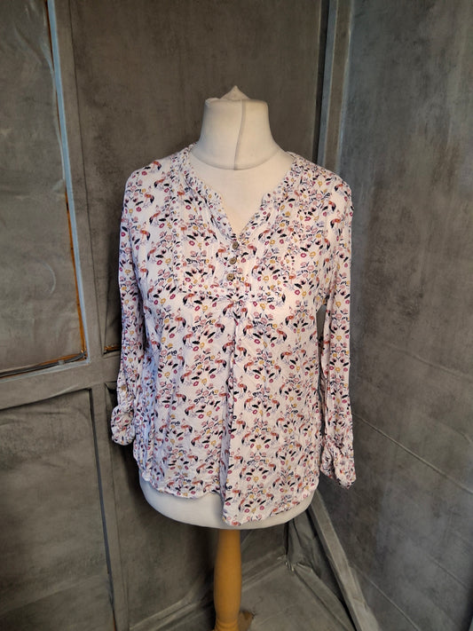 Mantaray White Floral & Flamingo Print Blouse – Size 14 – 100% Viscose