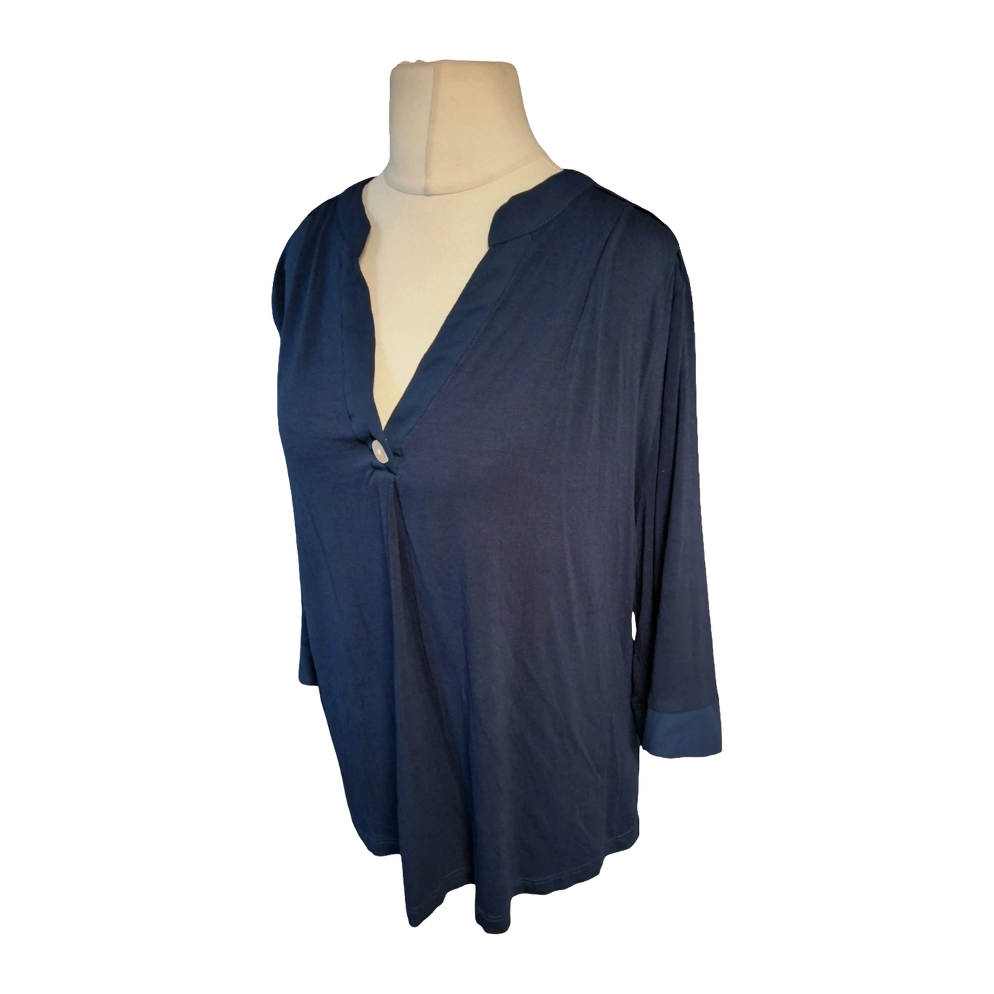 Bonmarché Navy Blue V-Neck Top – Size 24 – 3/4 Sleeves