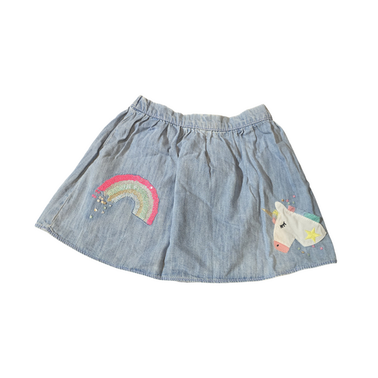 Next Girls Denim Skirt – Age 2–3 Years – 100% Cotton – Unicorn & Rainbow Embroidery