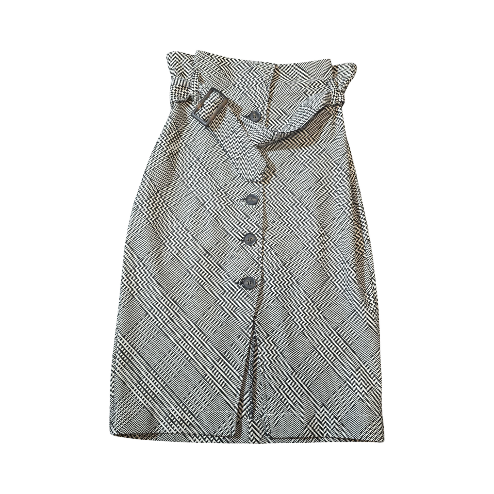 H&M Checked High-Waist Belted Skirt – Size 14 – Ruffle Waist & Button-Front