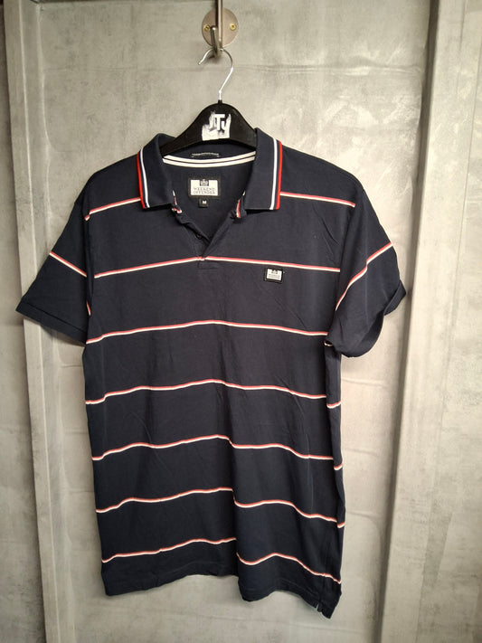 Weekend Offender Men’s Polo Shirt – Navy with Red & White Stripes – Size M – 100% Cotton