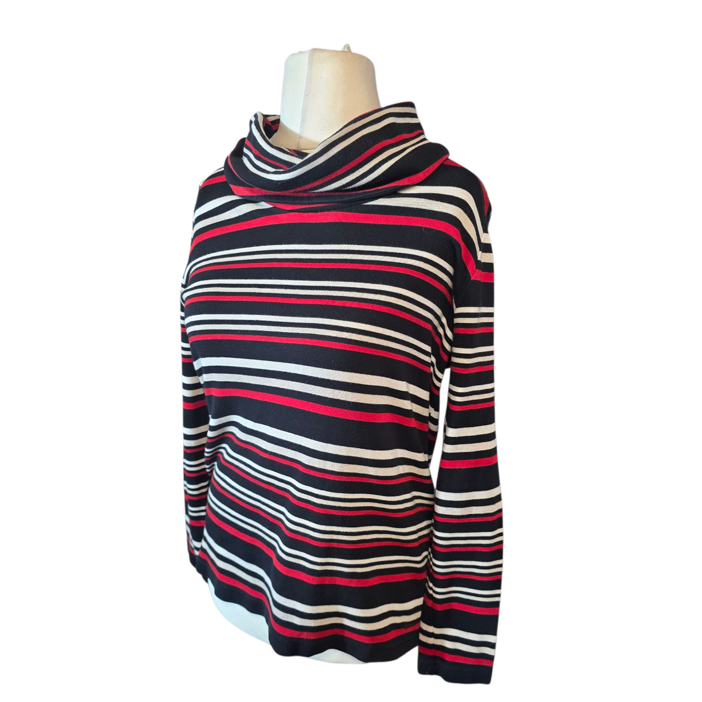 Dash Black, Red & White Striped Roll Neck Top – Size 14