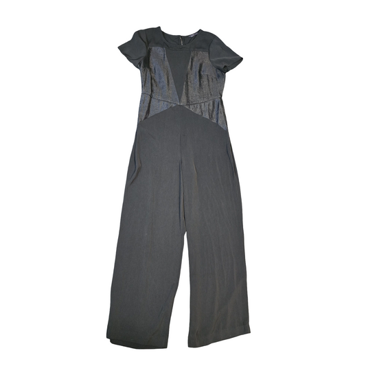 M&S Jumpsuit Black Size 12Reg Short Sleeved Flared Weekend 