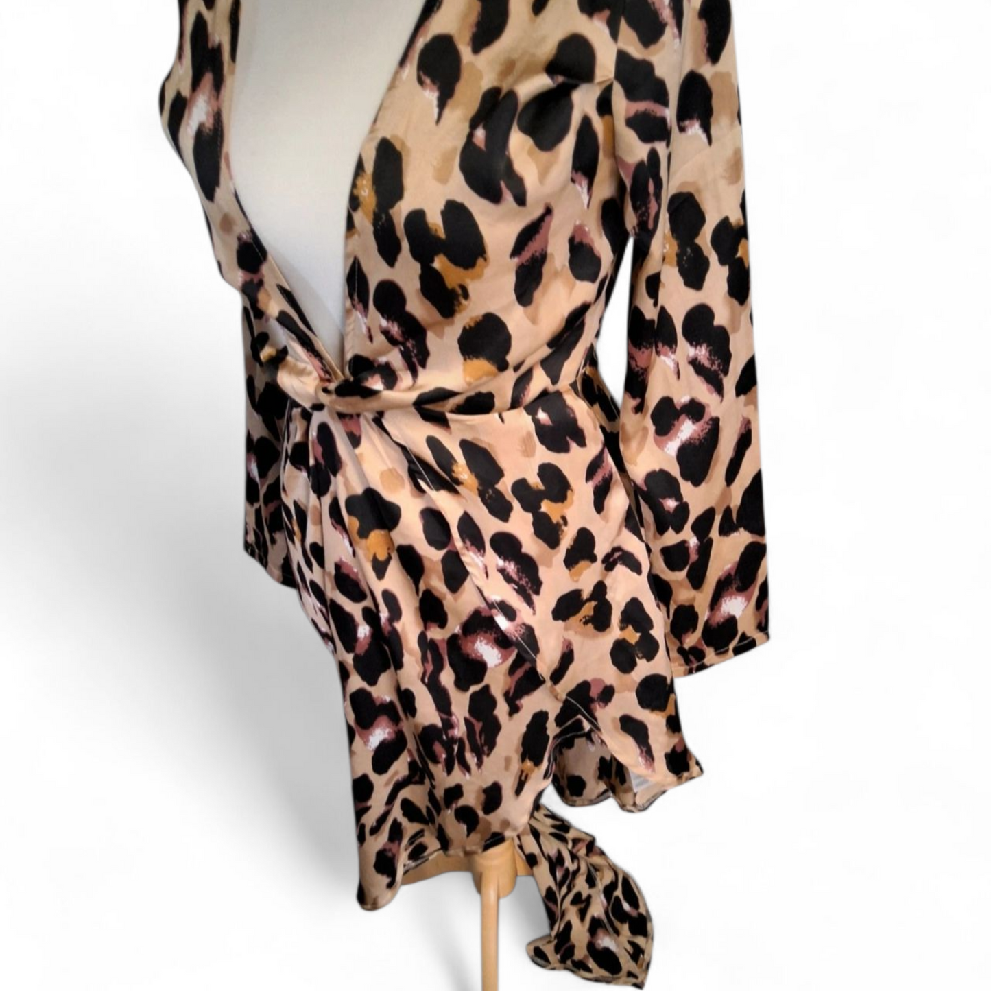 PLT Animal Print Asymmetrical Wrap Dress – Size 8 – Long Sleeves – NWT