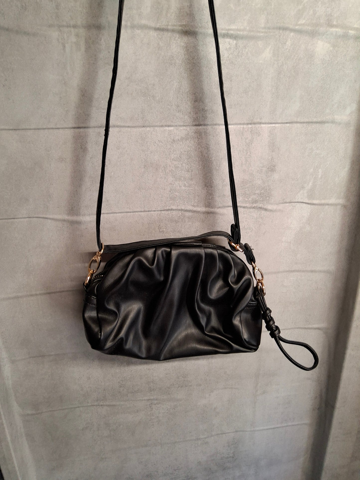 Matalan Black Pleated Shoulder Bag – Adjustable Strap, Zip & Popper Closure, 24x18cm