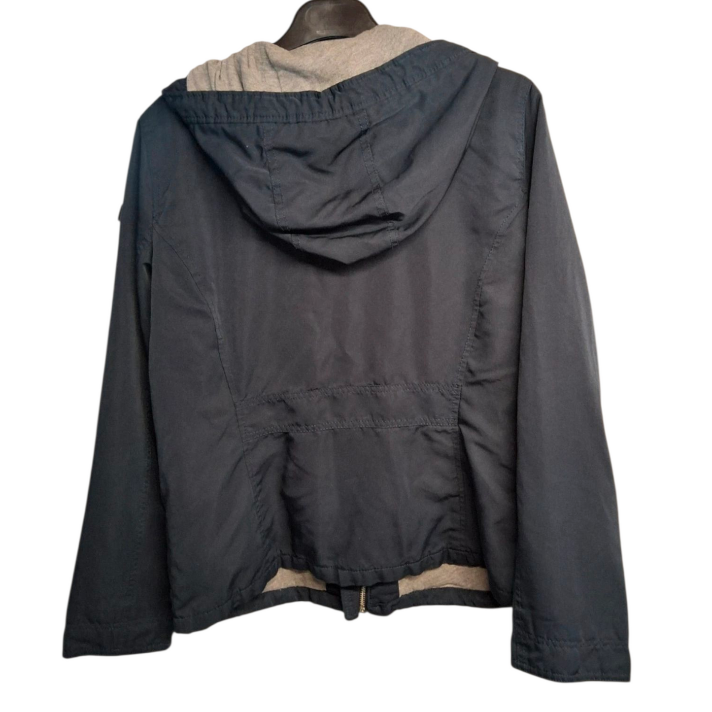 Hollister Navy & Grey Hooded Jacket – Zip & Popper Close – Size L Ladies – Polyester