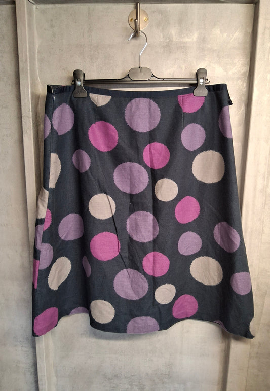 Laura Ashley Navy & Pink Polka Dot Knee Length Skirt – Size 18 – Linen & Cotton Blend