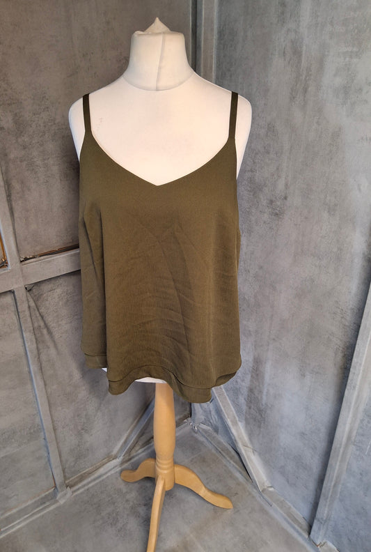 George Khaki Green Cami Top – Size 12 – Layered Hem