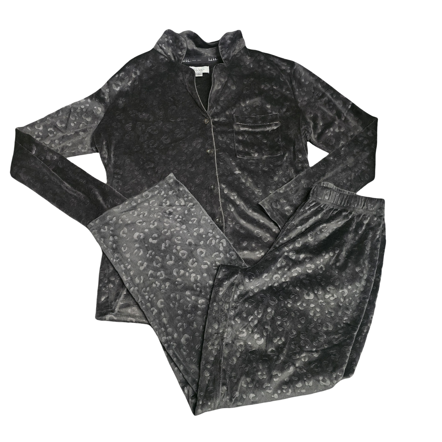 Nicole Miller Black Leopard Print Fleece Pyjama Set – Size Small (size 10/12)