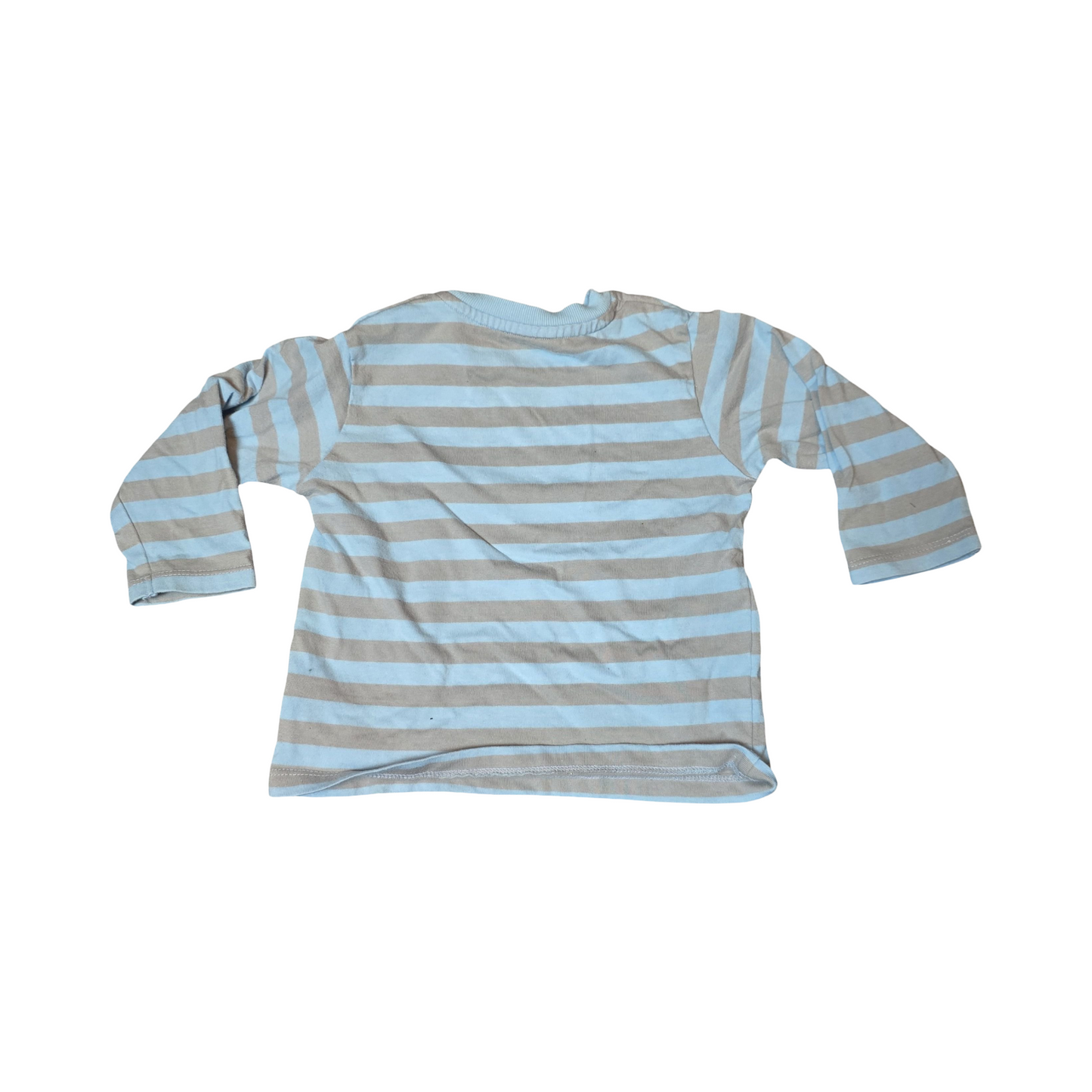 M&S Blue & Grey Striped T-Shirt – Boys 6–9 Months – 100% Cotton