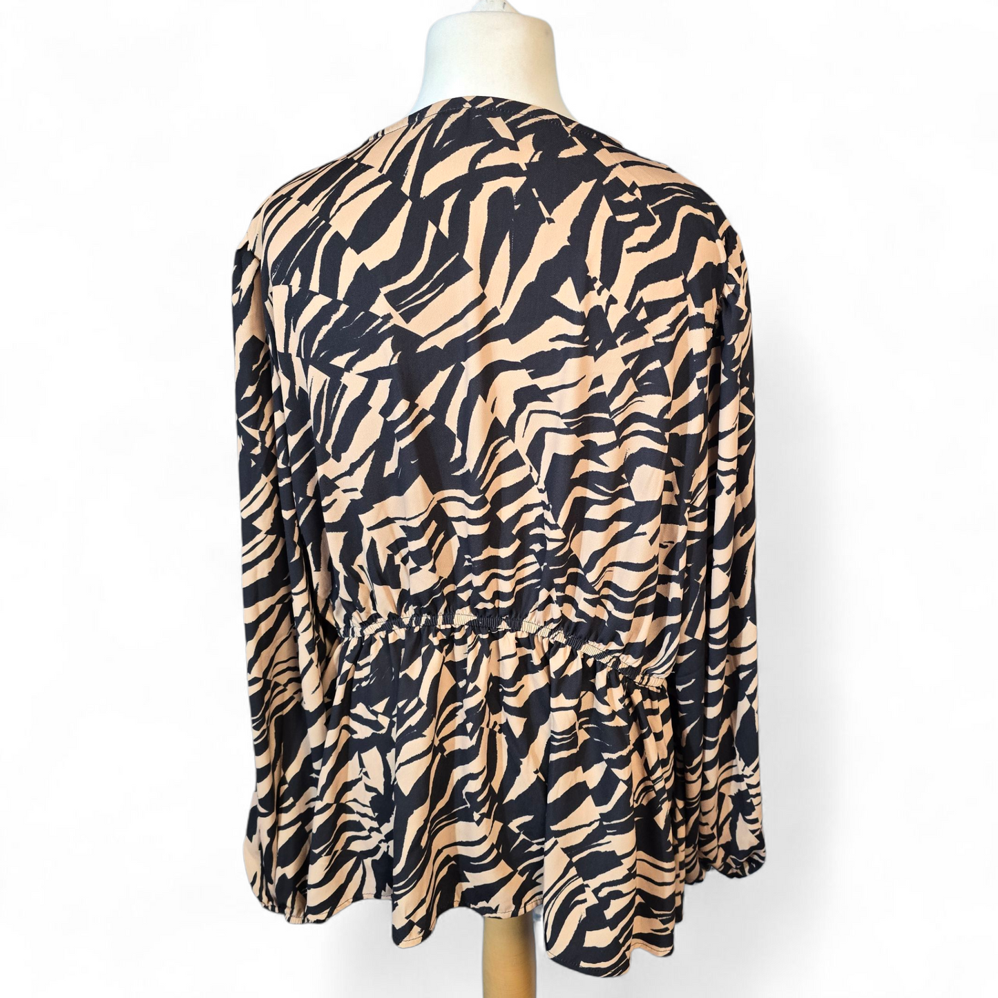 Dorothy Perkins Brown & Black Animal Print Wrap Peplum Top – Long Sleeve – Size 26